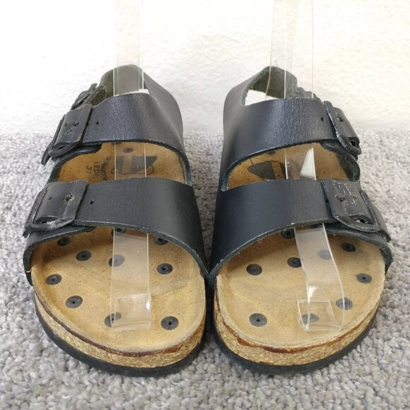 Neckermann Sandals Womens Size 37 EU Shoes Slip On Buckle Strap Black Leather - Picture 6 of 10